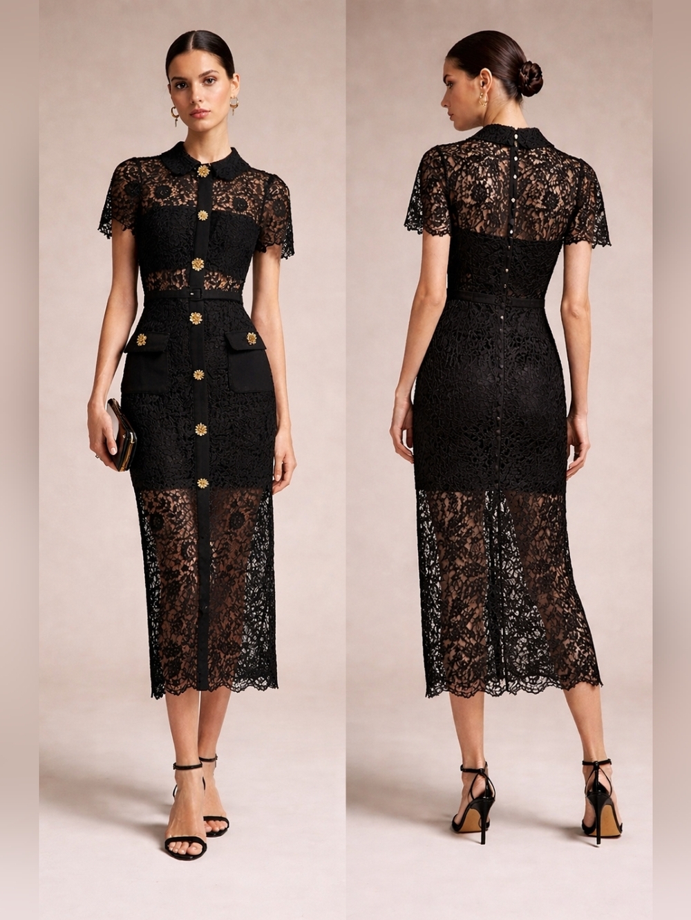 Xueyuanfeng NWTs Lace Ankle Length Collared Dress - Picture 3 of 4